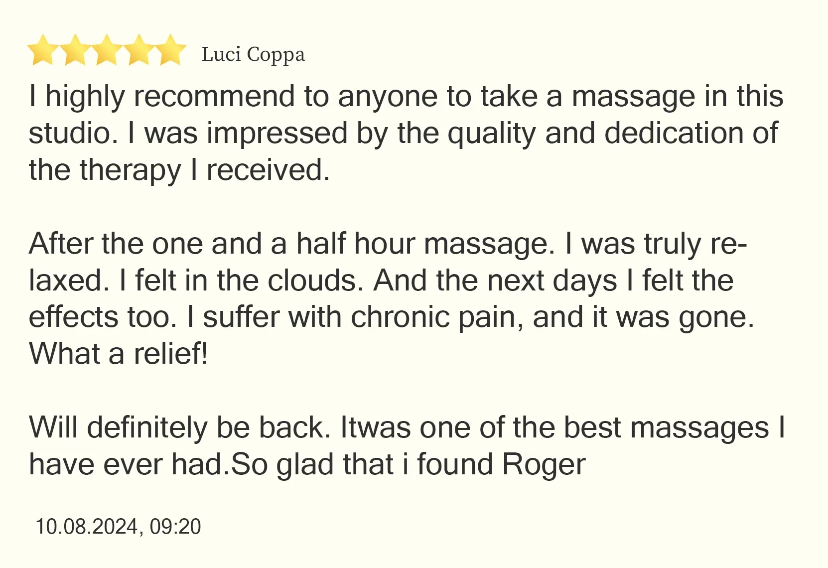 Client review of Atabey Massage