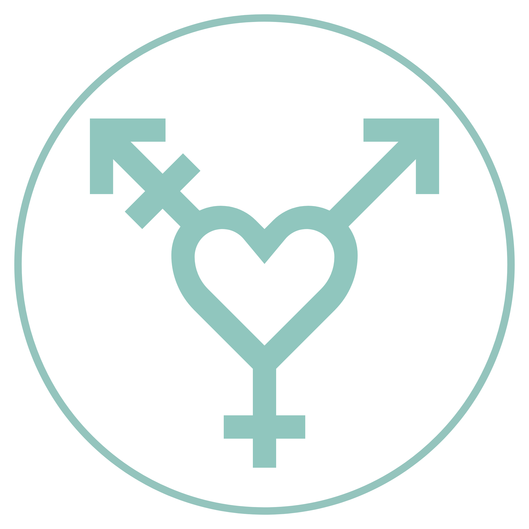 Symbol of a heart with gender symbols for male, female, transgender, and non-binary around it.