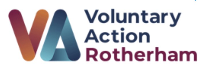 Logo with the words "Voluntary Action Rotherham" next to stylized initials VA in gradient colors.