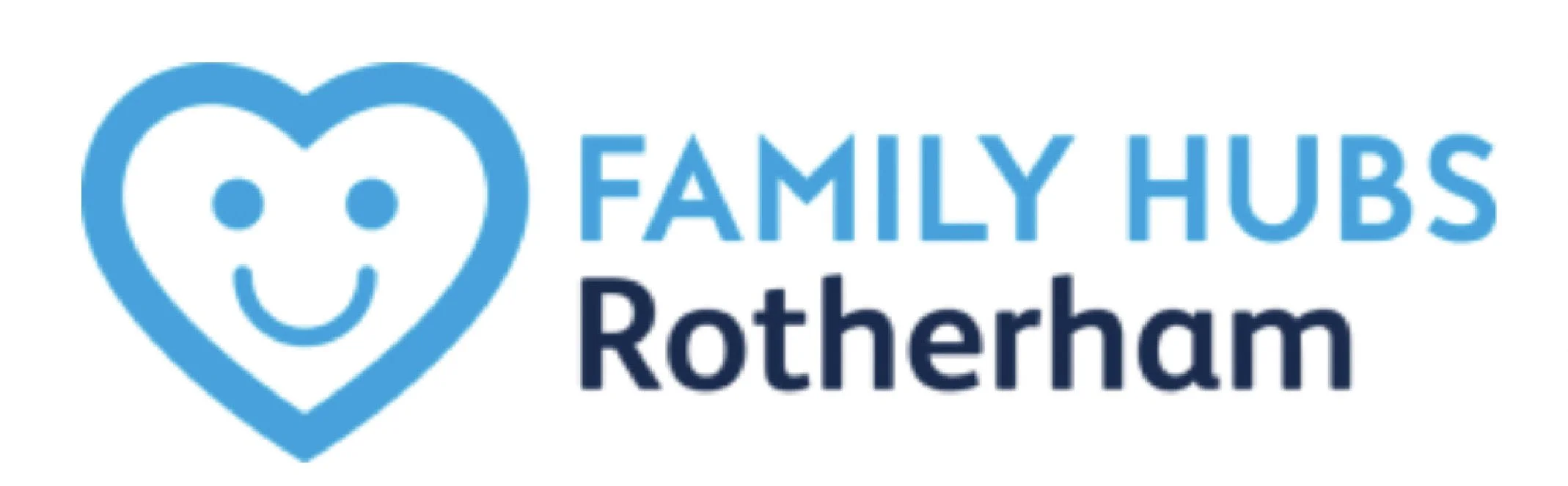 Logo of Family Hubs Rotherham featuring a smiling bear face inside a heart and the words 'FAMILY HUBS ROTHERHAM' in blue.