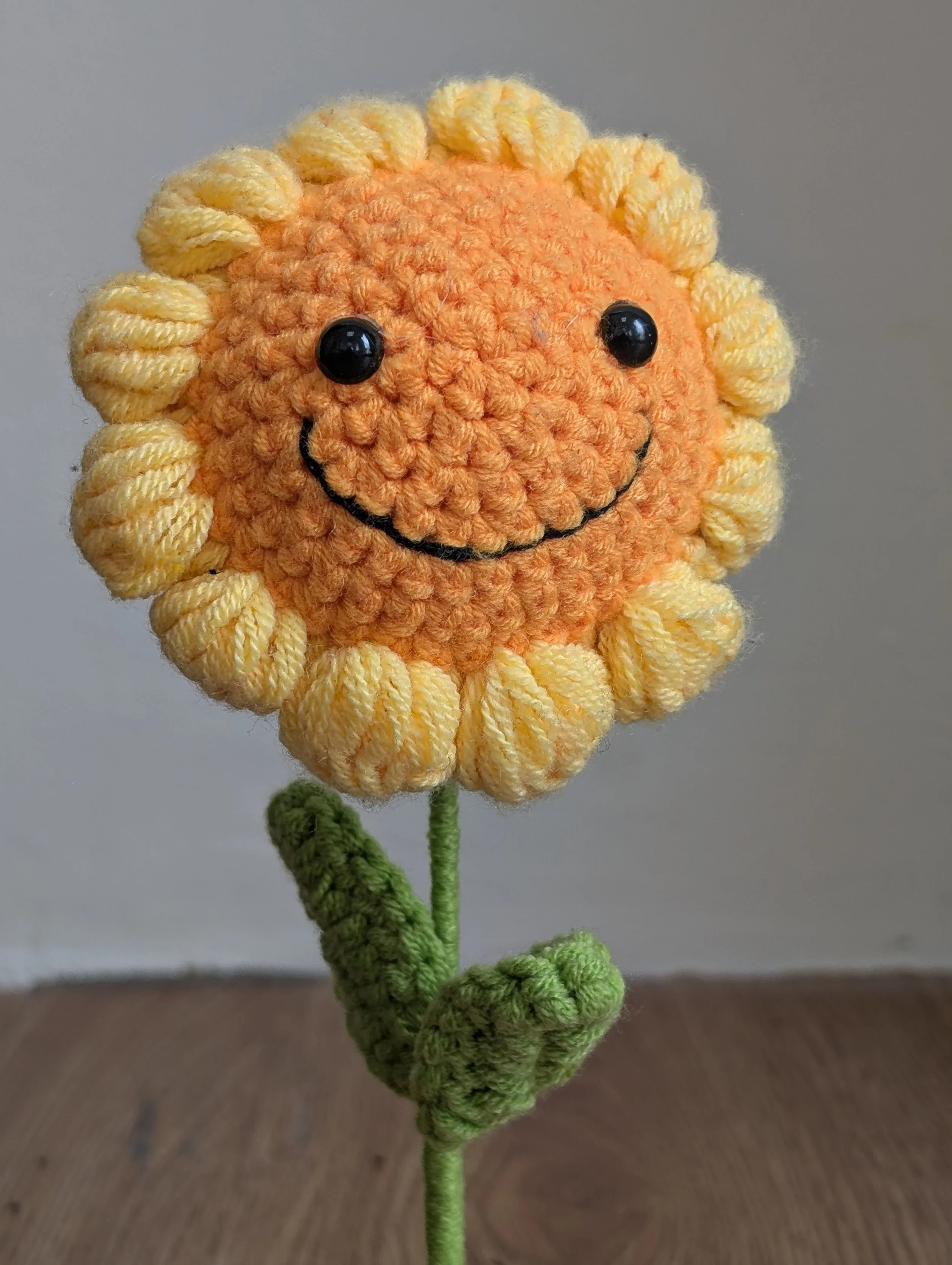"Crocheted sunflower gifted to Timothy Lunn, GCSE, A-Level and 11+ English tutor, by a former student as a thank-you present