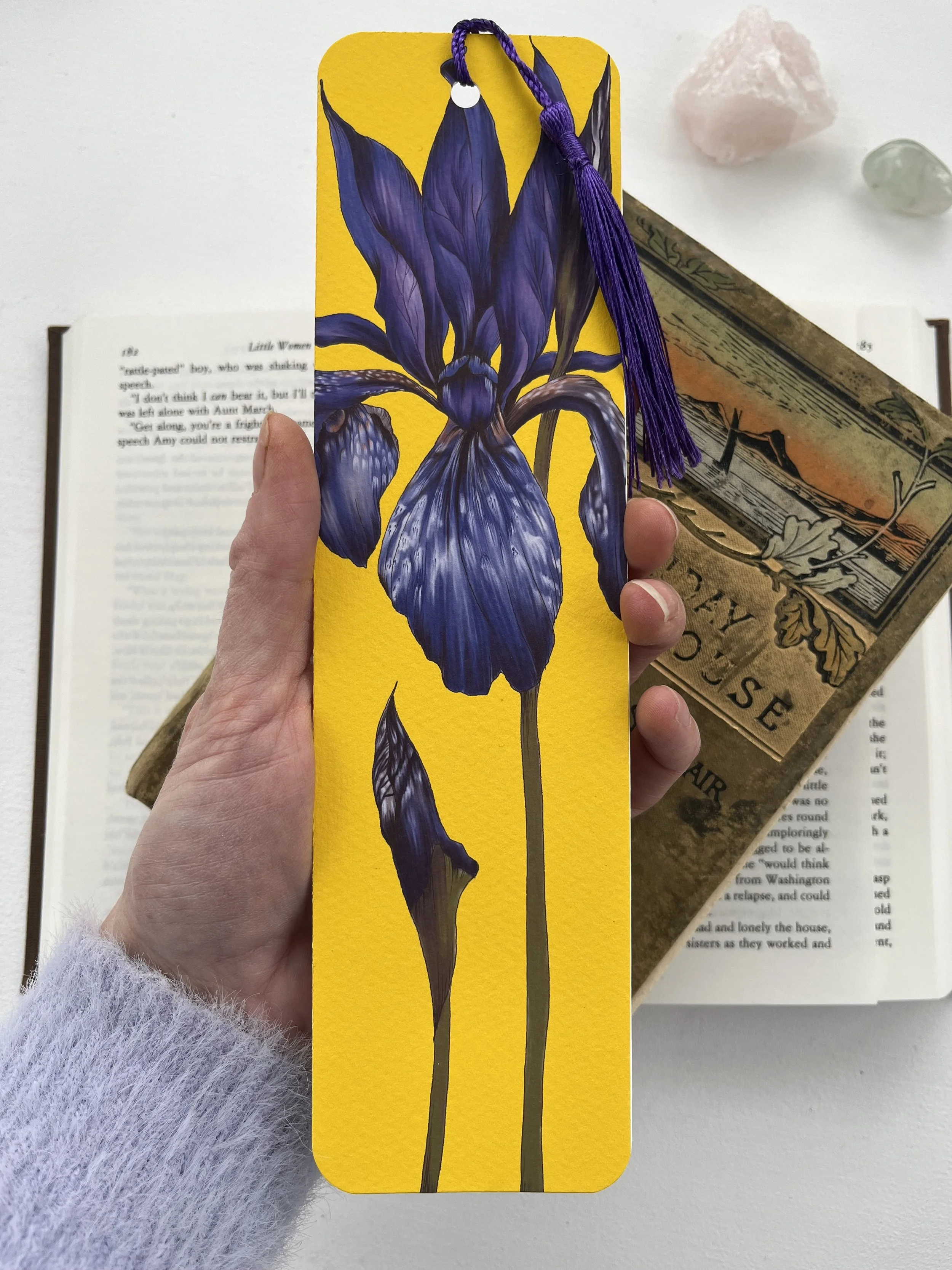 Yellow Iris bookmark - Floral tassel bookmark