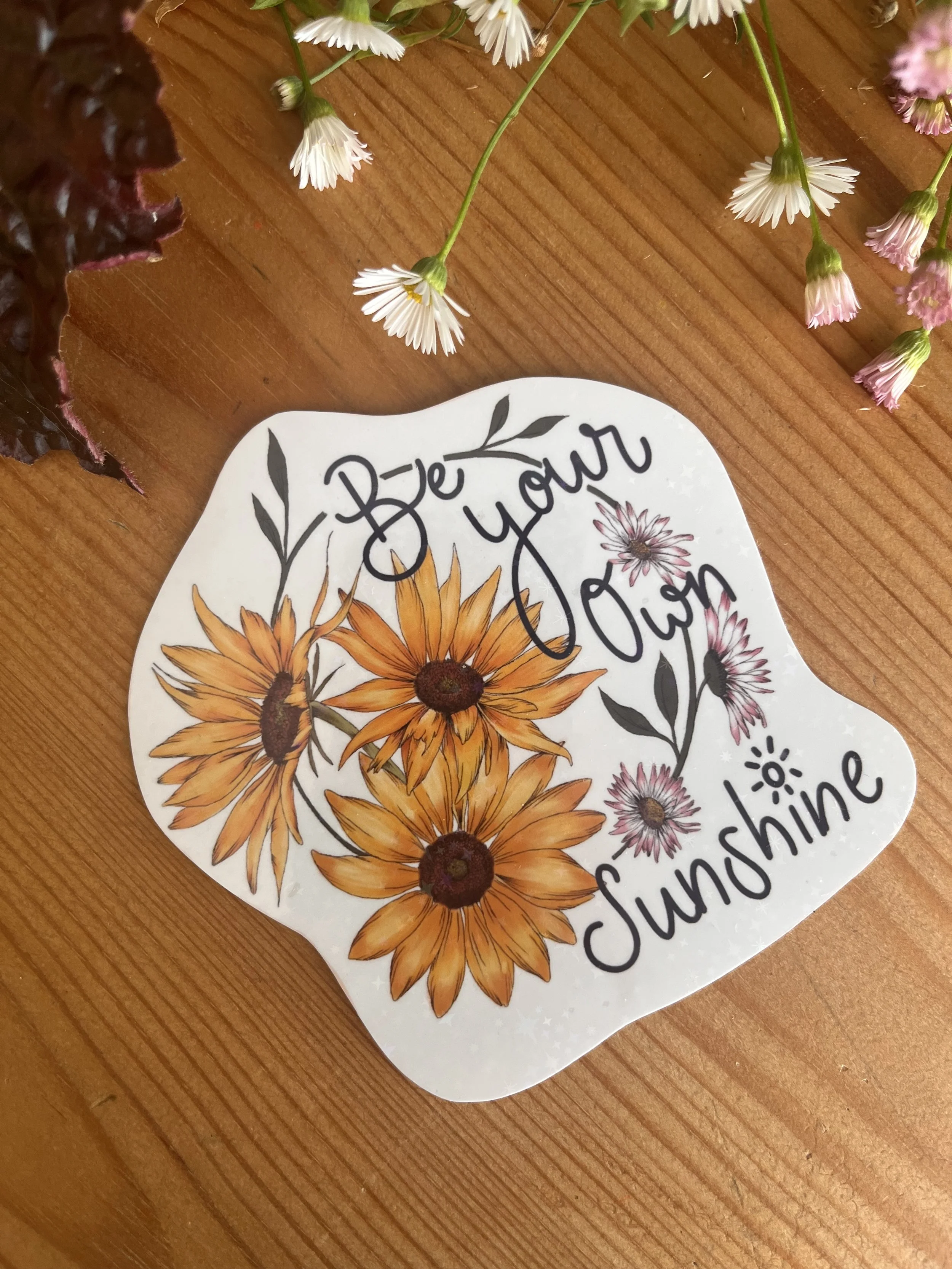 Holographic Sunflower Sticker - vinyl floral sticker