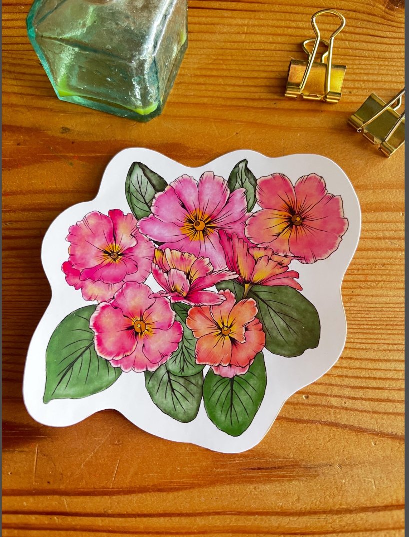 Pink primrose sticker - Vinyl laptop sticker