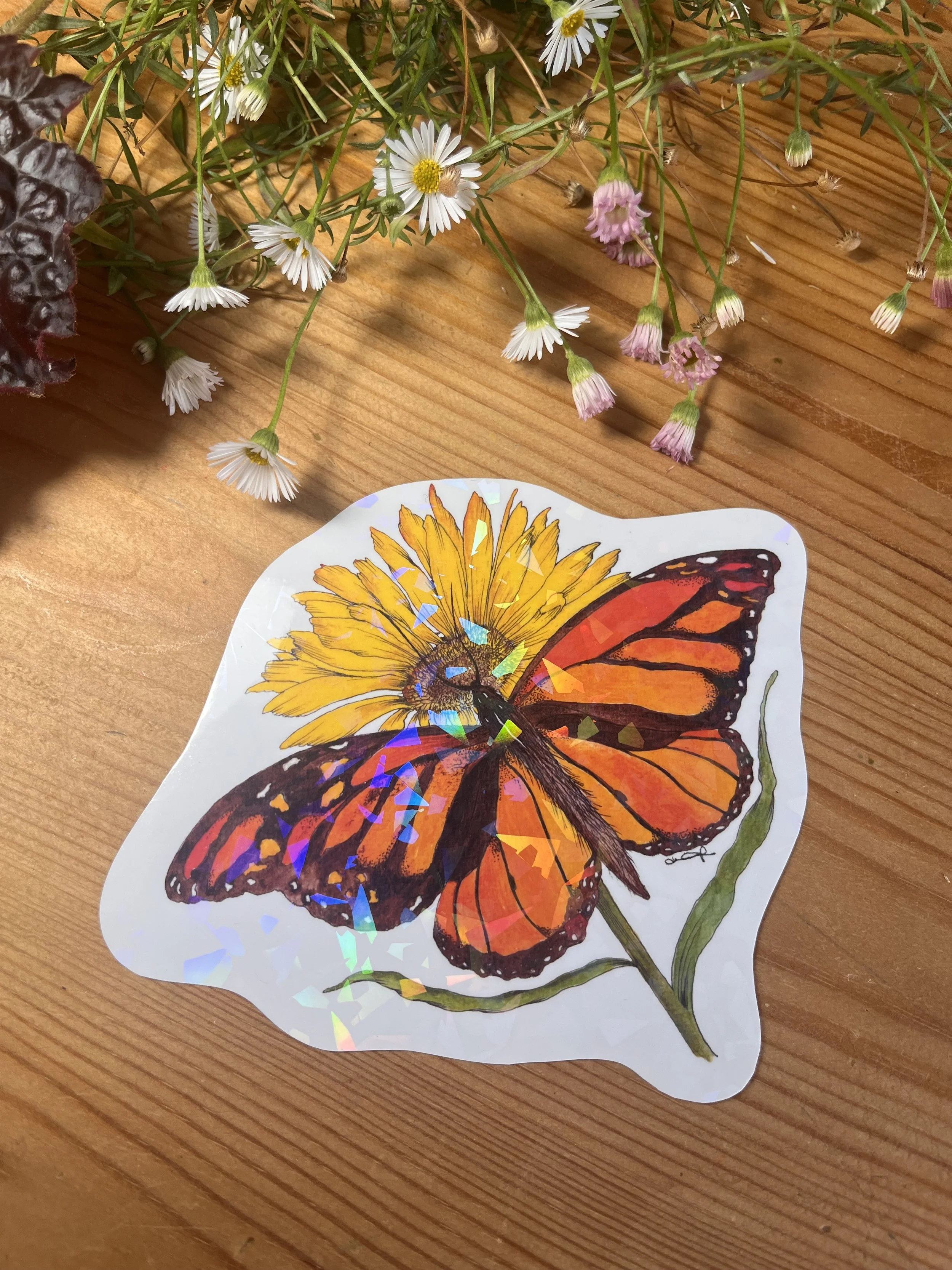 Holographic butterfly sticker - Orange vinyl sticker
