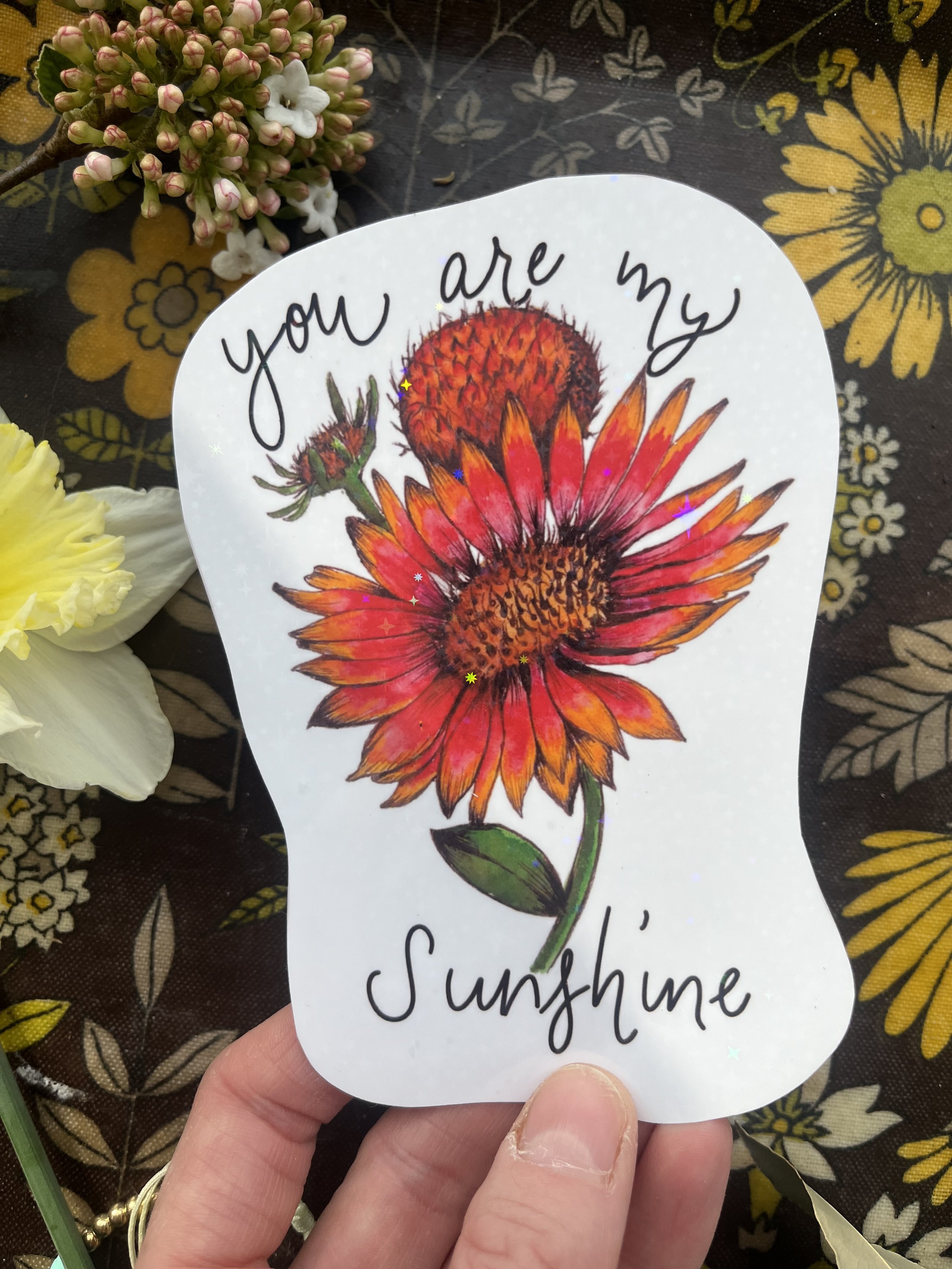 Holographic sunshine Daisy sticker - orange and red Daisy sticker