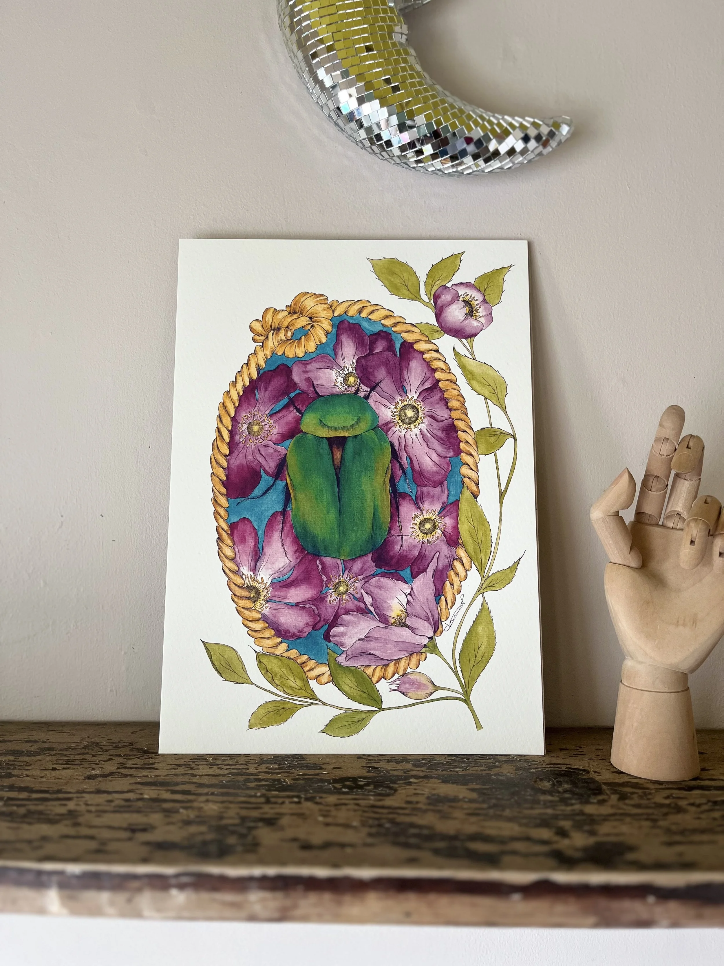 Green beetle art print