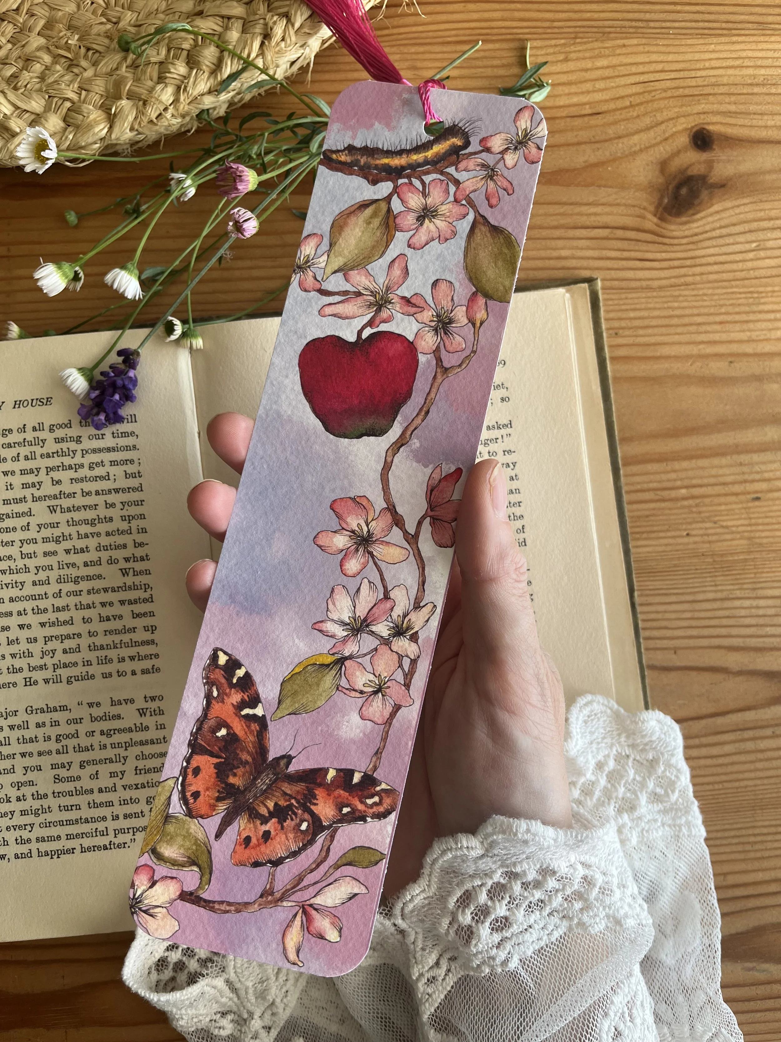 Pale pink floral bookmark - apple blossom teacher bookmark