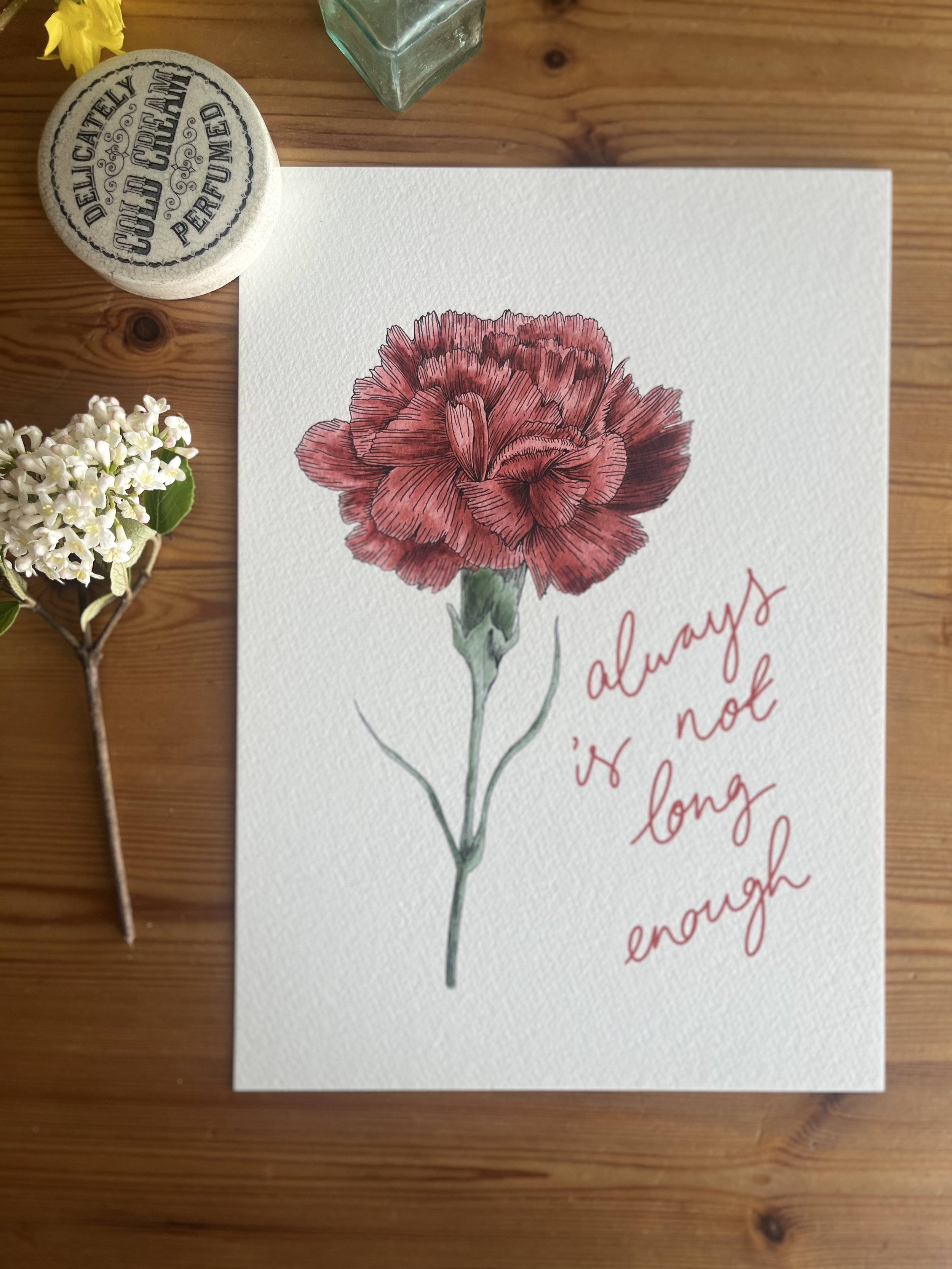 Romantic art print - red carnation print