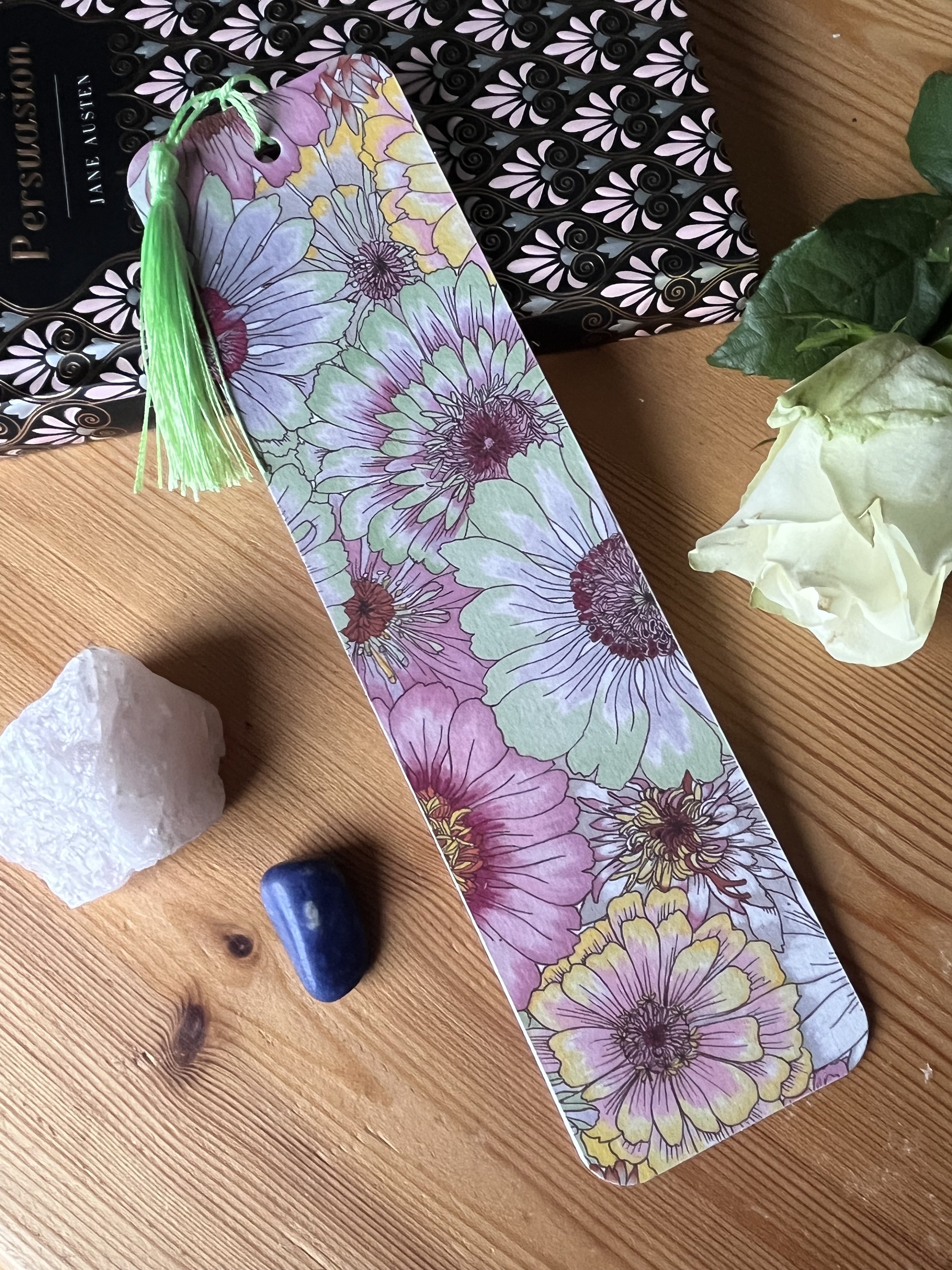 Daisy bookmark - Pastel bookmark with zinnias