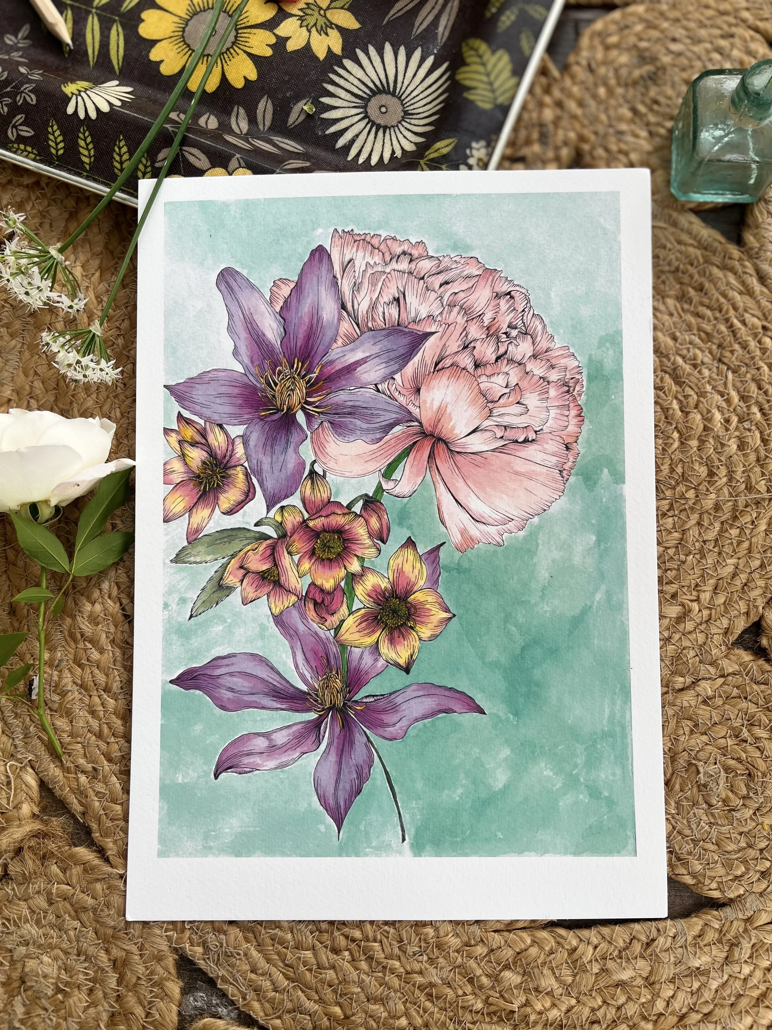 Blush pink peony - Watercolour fine art print.