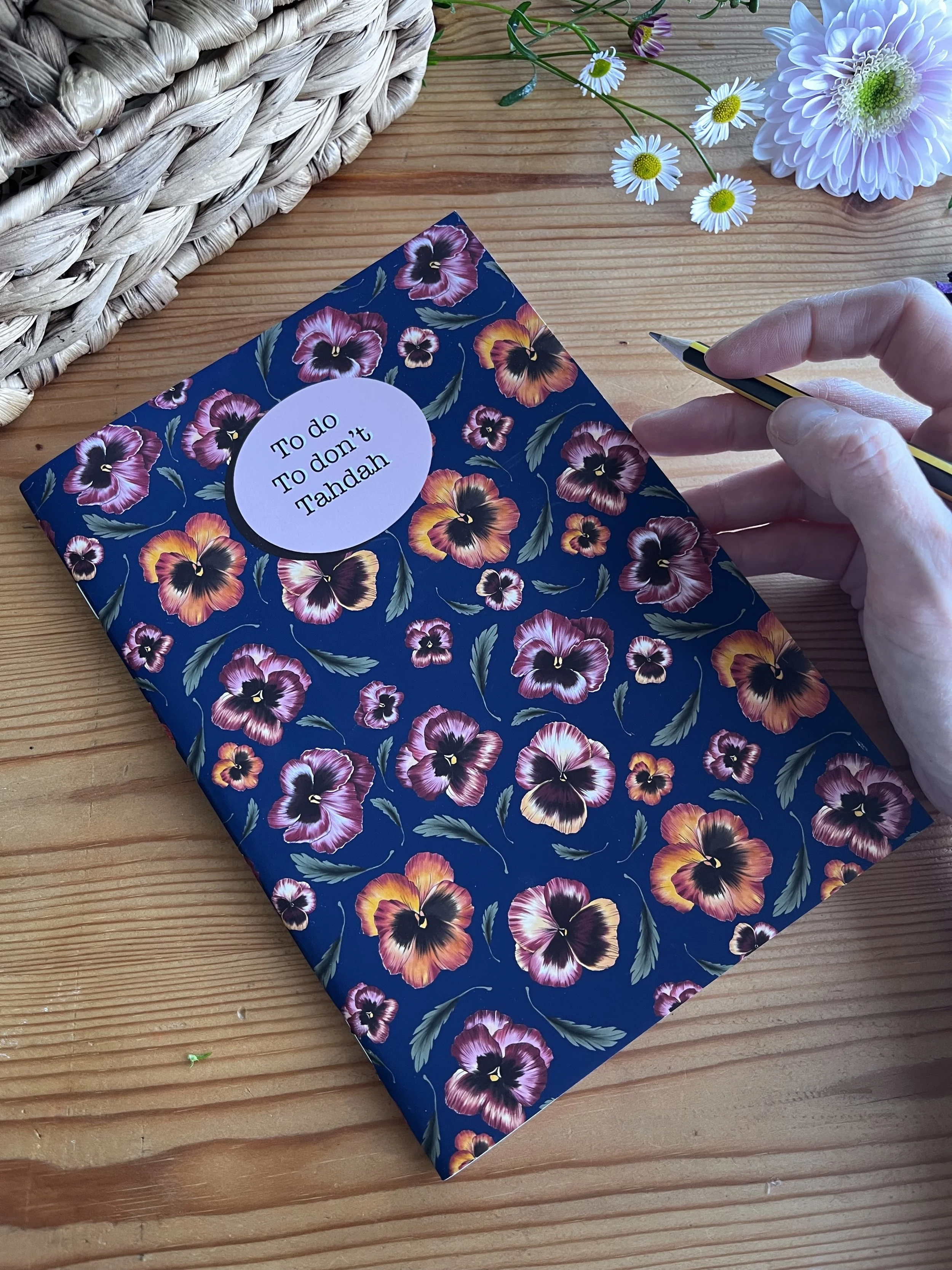 Navy blue pansy notebook - floral notepad