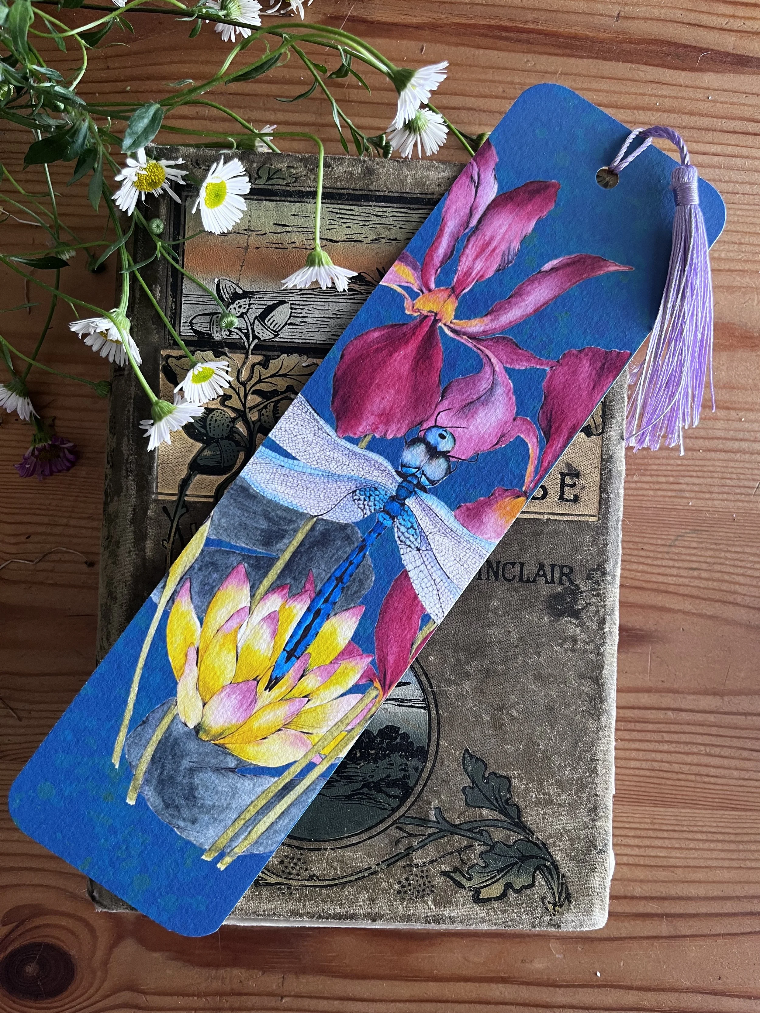 Dragonfly and Iris Tassel Bookmark