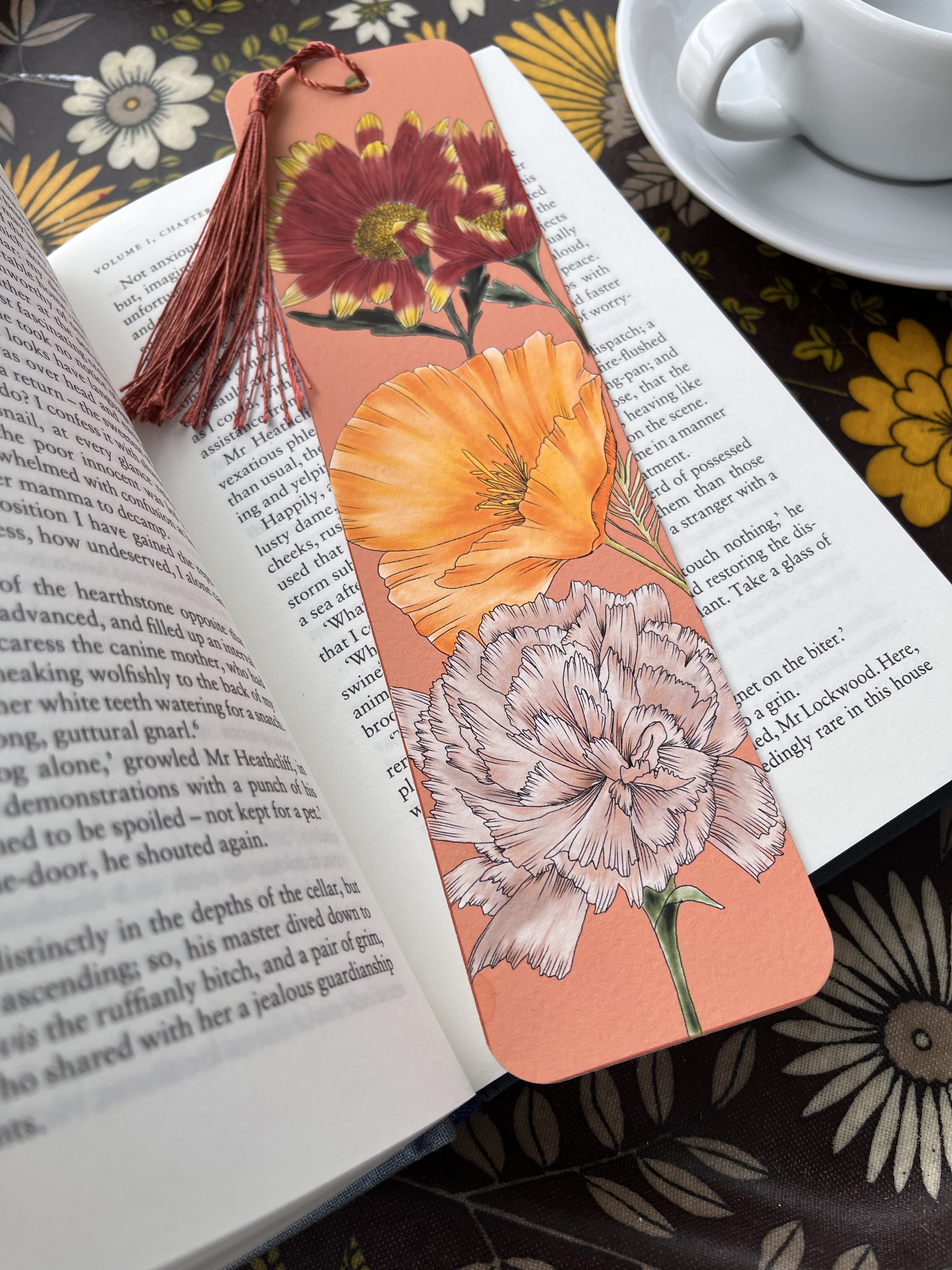 Orange carnation bookmark - large tassel bookmark