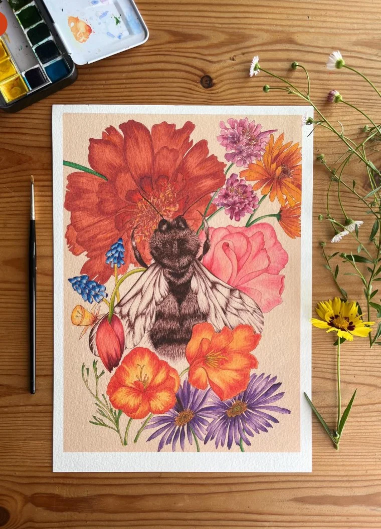 Bumblebee art print. - Maximalist fine art print.
