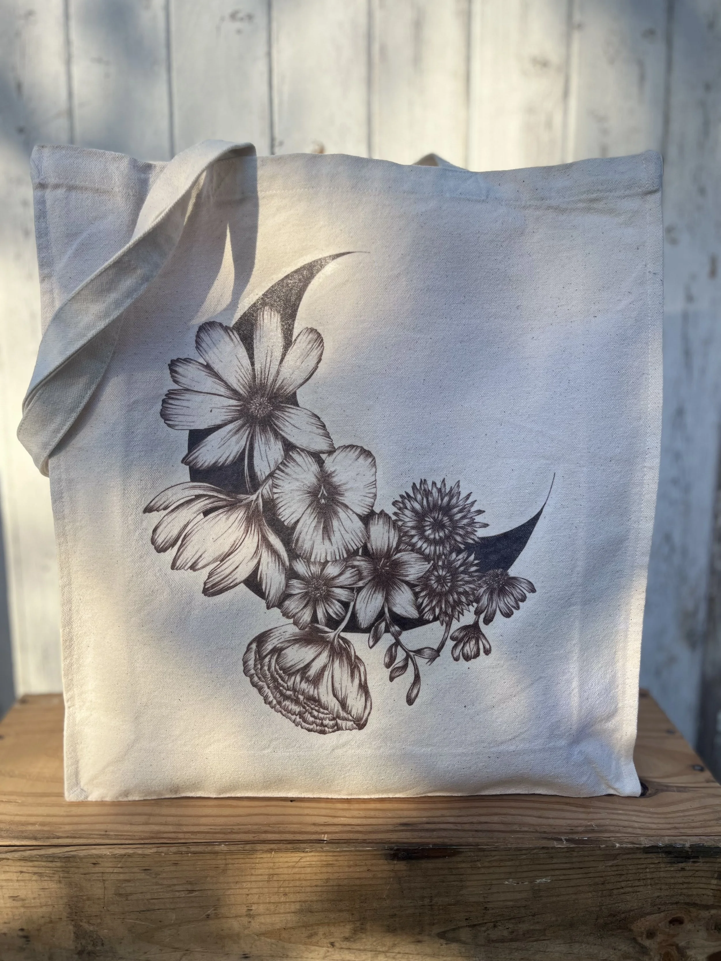 Cotton canvas tote bag - Moon shopper bag.