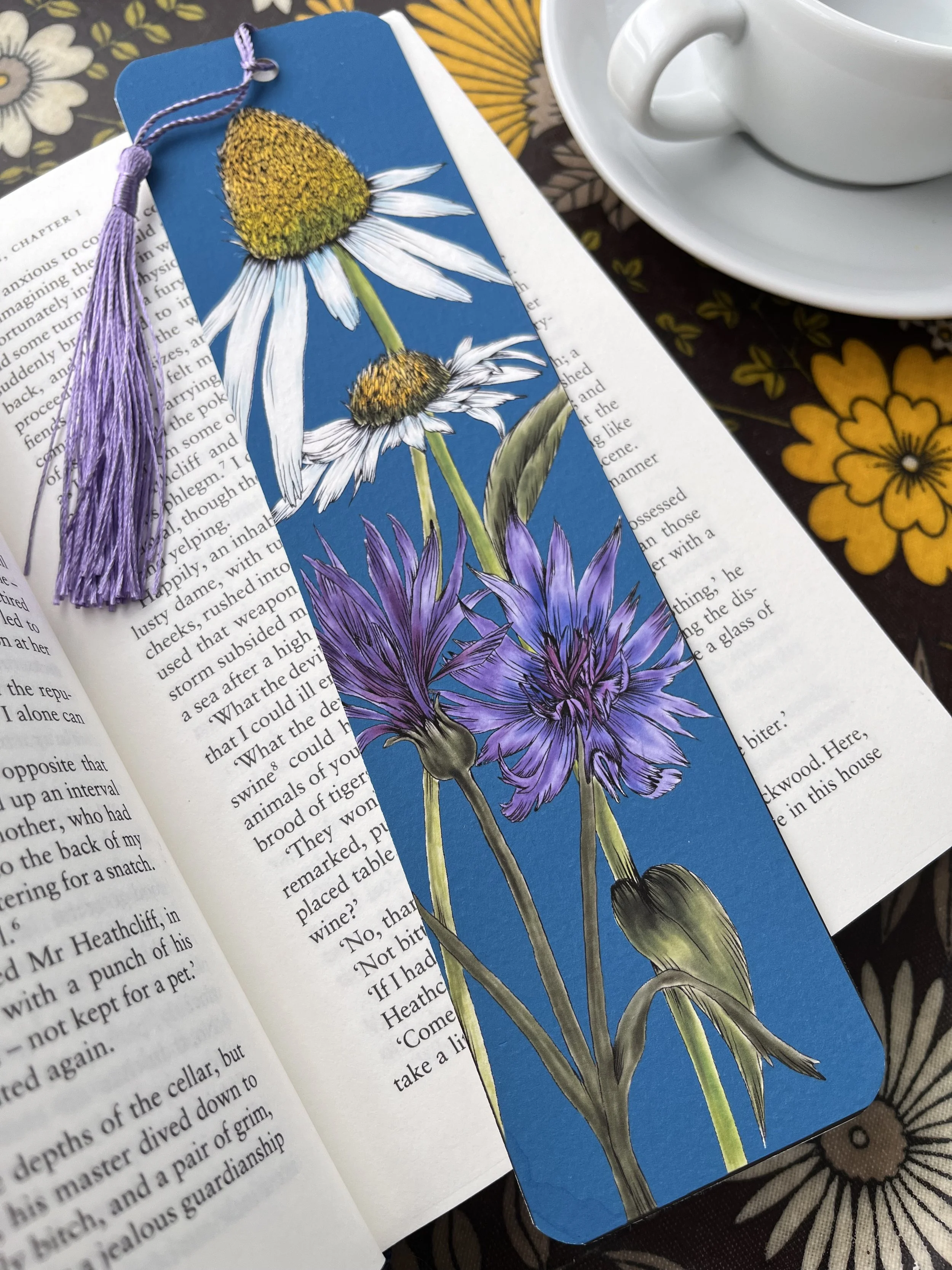 Teal daisy bookmark - large heavy card bookmark.