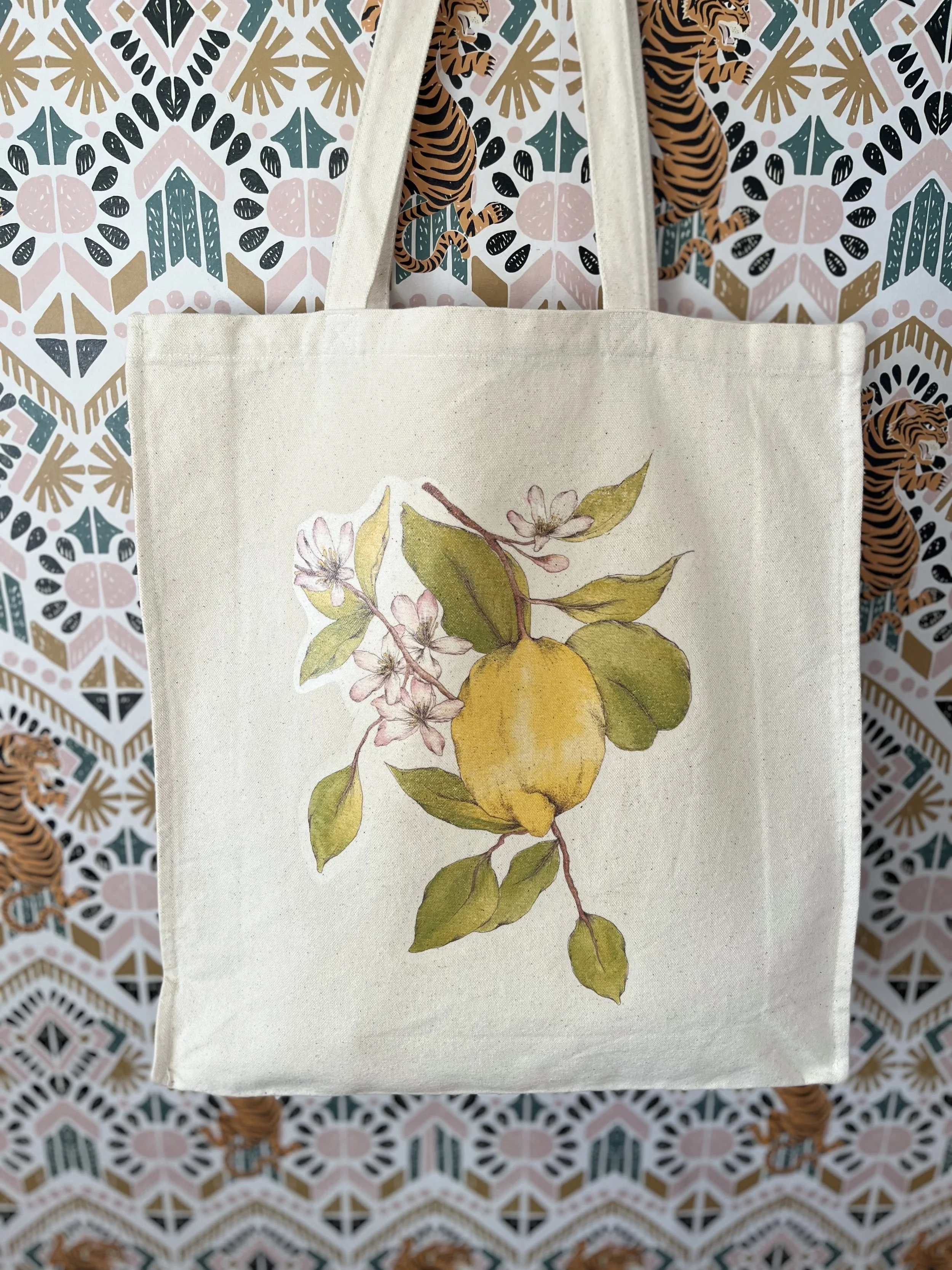 Lemon print bag - Cotton canvas tote bag