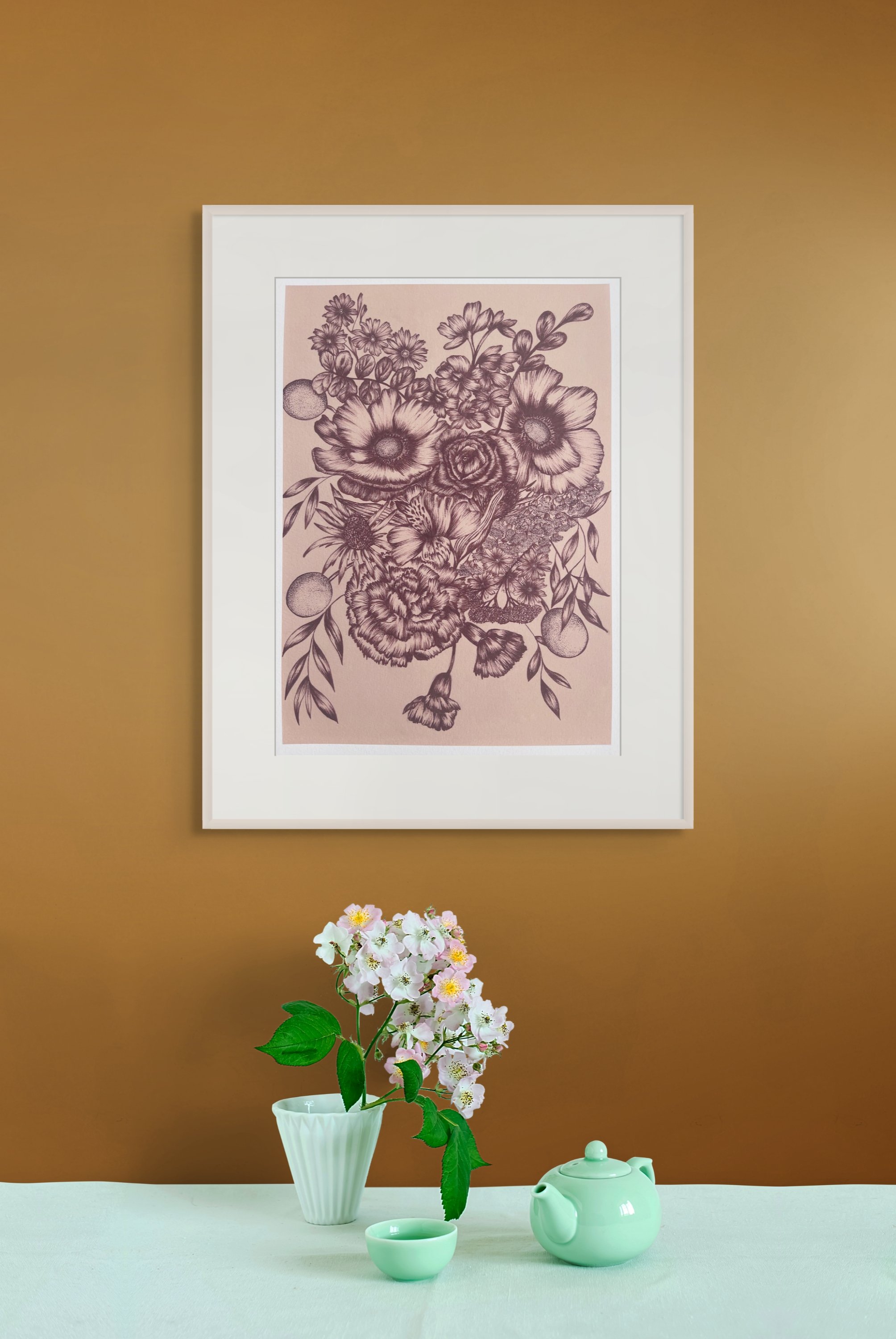 Vintage neutral botanical art print.