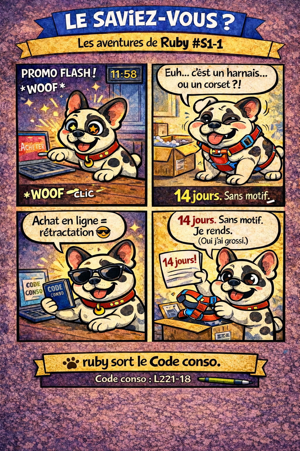 Ruby – rétractation achat en ligne : 14 jours (L221-18)