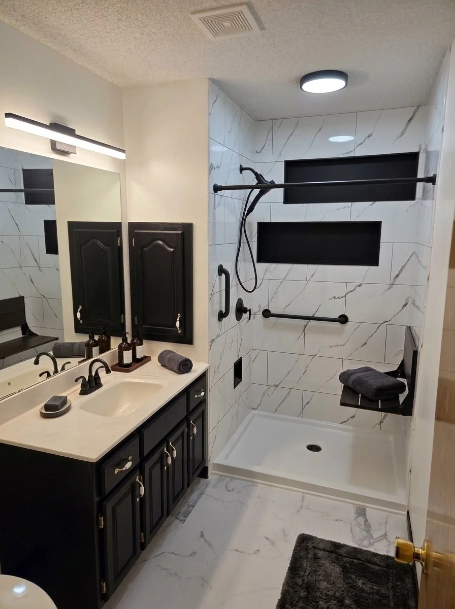 Full bathroom remodel from floors to toilet, to vanity and shower!