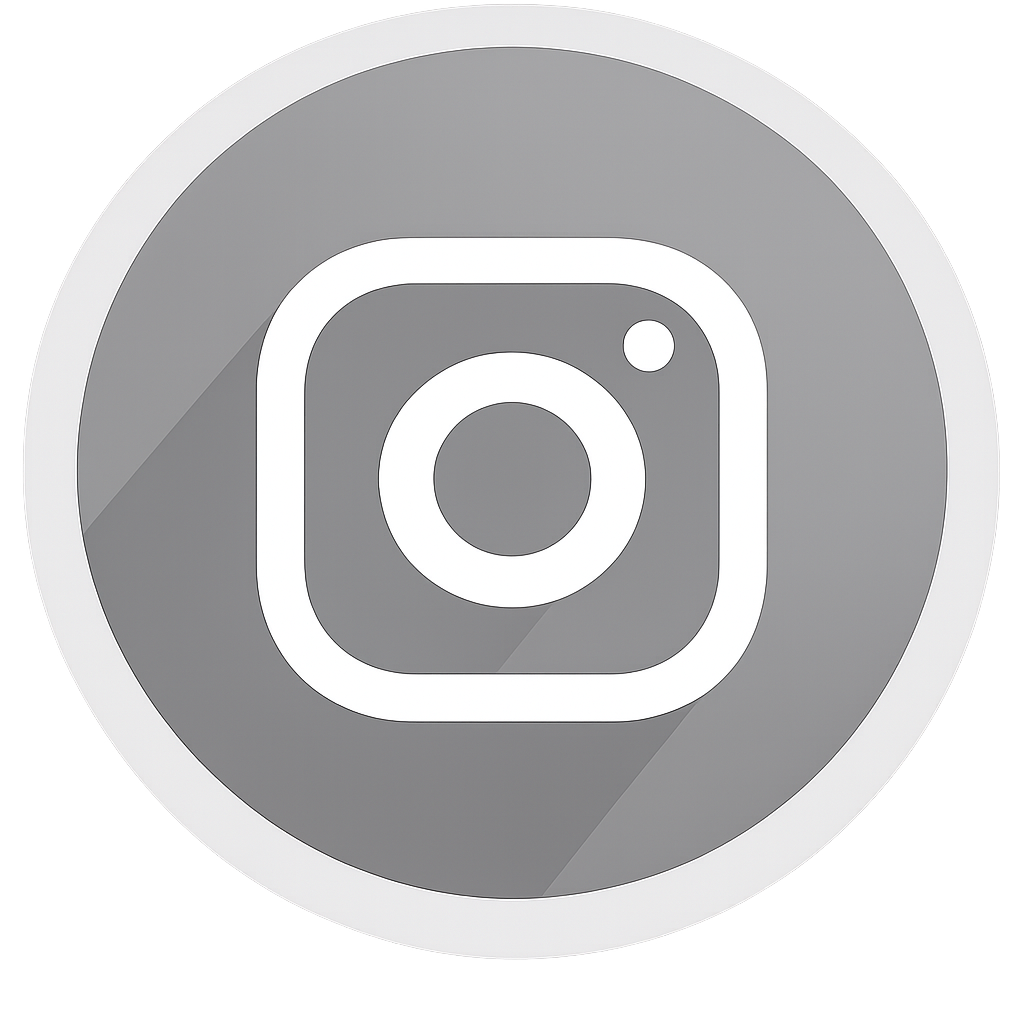 Gray Instagram logo icon with a circular background and rounded square outline.
