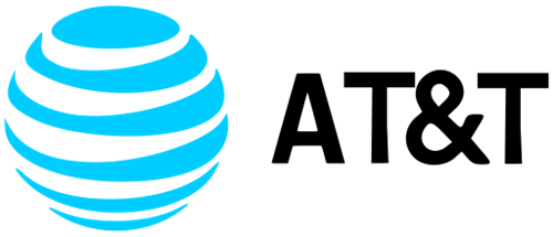 AT&T logo with blue globe and black text