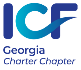 Logo for ICE Georgia Charter Chapter with blue text and check mark design.