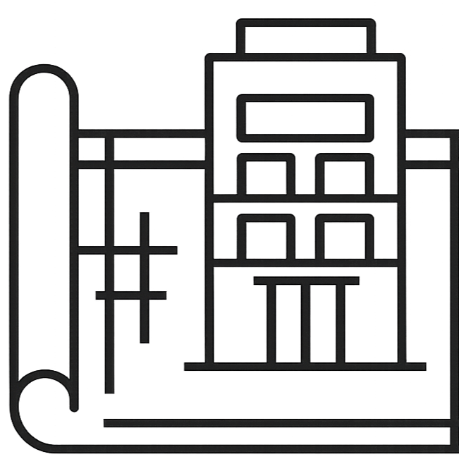 Outline of a desktop computer case with internal components