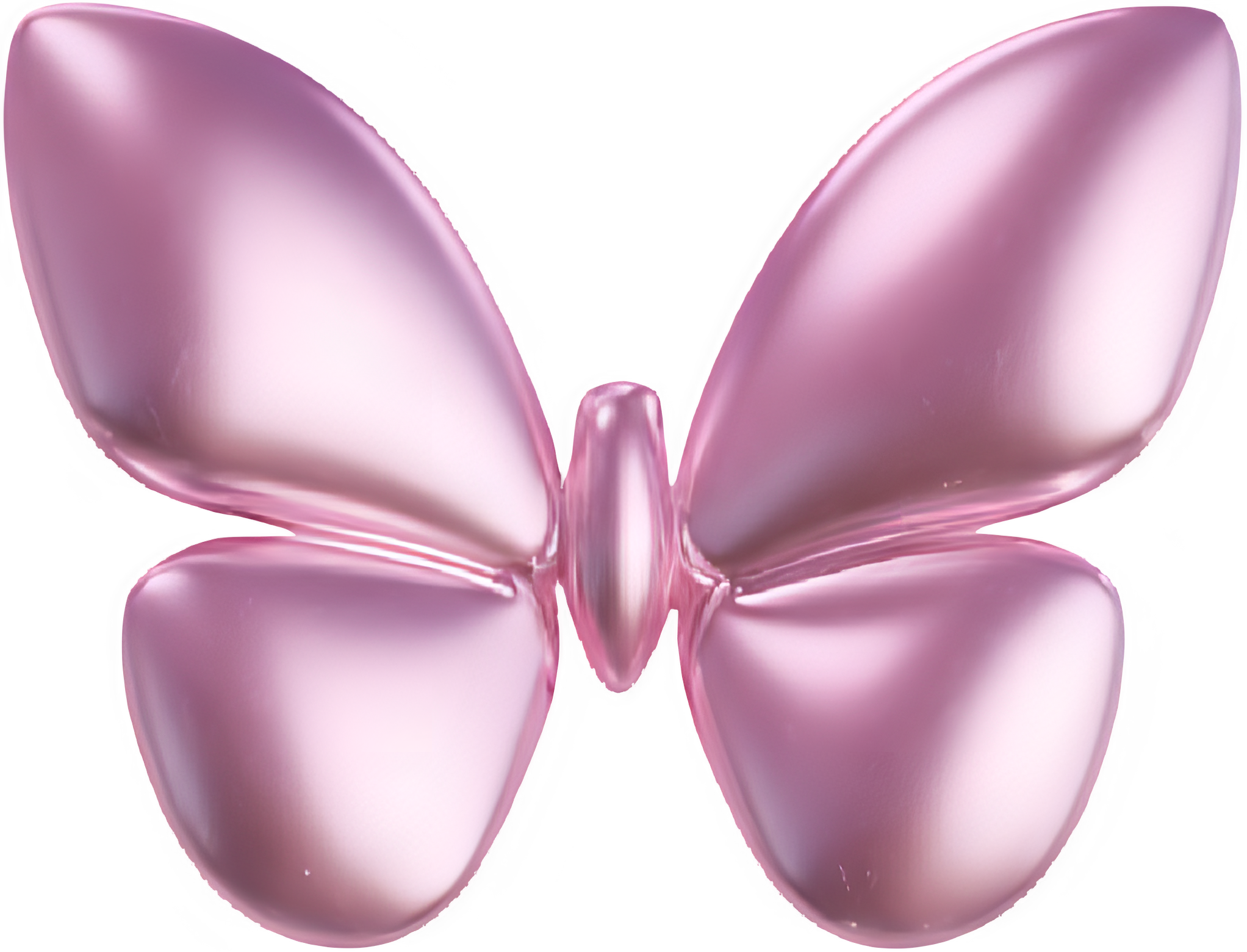 A shiny, metallic pink butterfly with smooth, reflective wings.