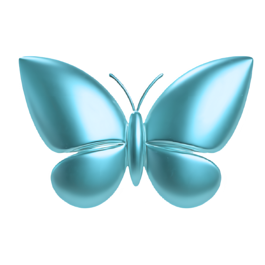 A shiny, metallic blue butterfly with symmetrical wings, a slender body, and antennae.