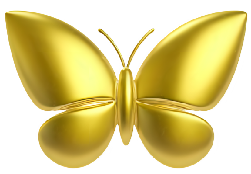 A gold-colored butterfly with detailed wings and antennae.