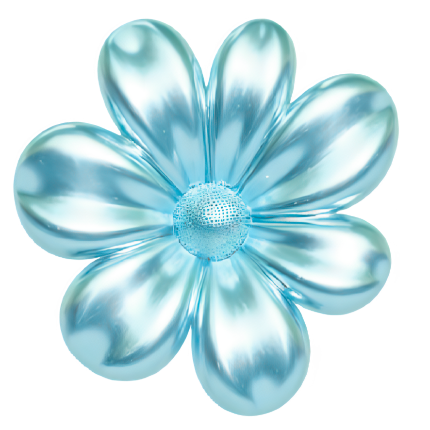A shiny metallic blue flower with a textured center.