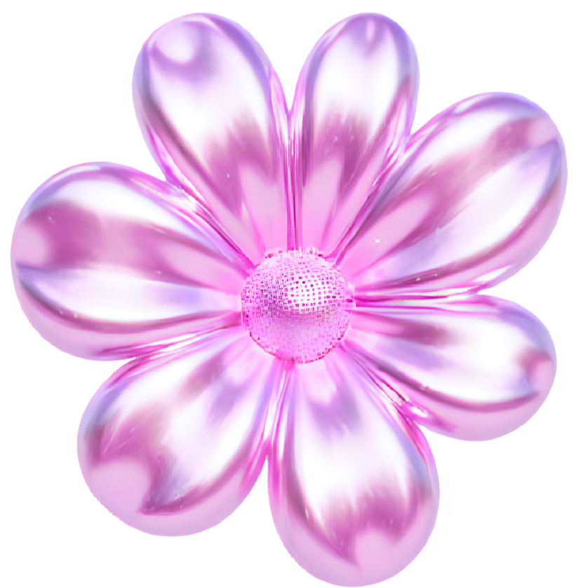 A pink and purple flower with shiny, reflective petals and a textured center