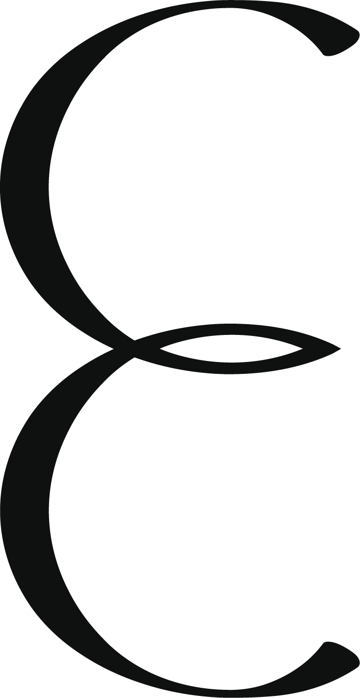 Dark silhouette of a large letter 'C' with a shadow or outline effect against a black background.