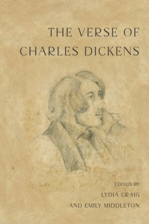 Photo of the cover of The Verse of Charles Dickens, an edition edited by Lydia Craig and Emily Middleton. This image of a youthful, beardless Dickens was drawn by the actress Priscilla Horton.