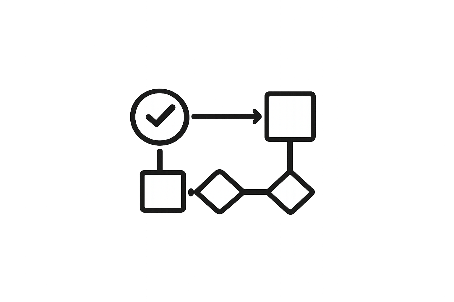 Flowchart illustrating a decision-making process with squares, diamonds, and arrows, including a check mark icon.