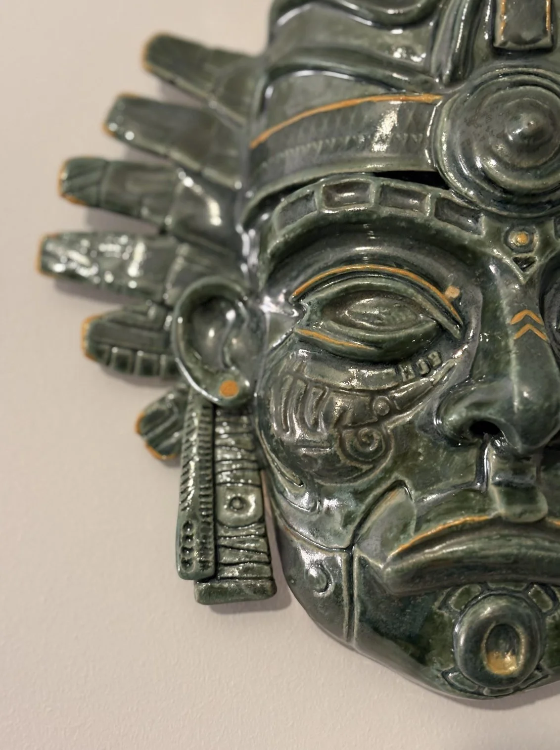 Ancient Mayan Mask - Decorative Wall Art - Handmade Ceramic Mask