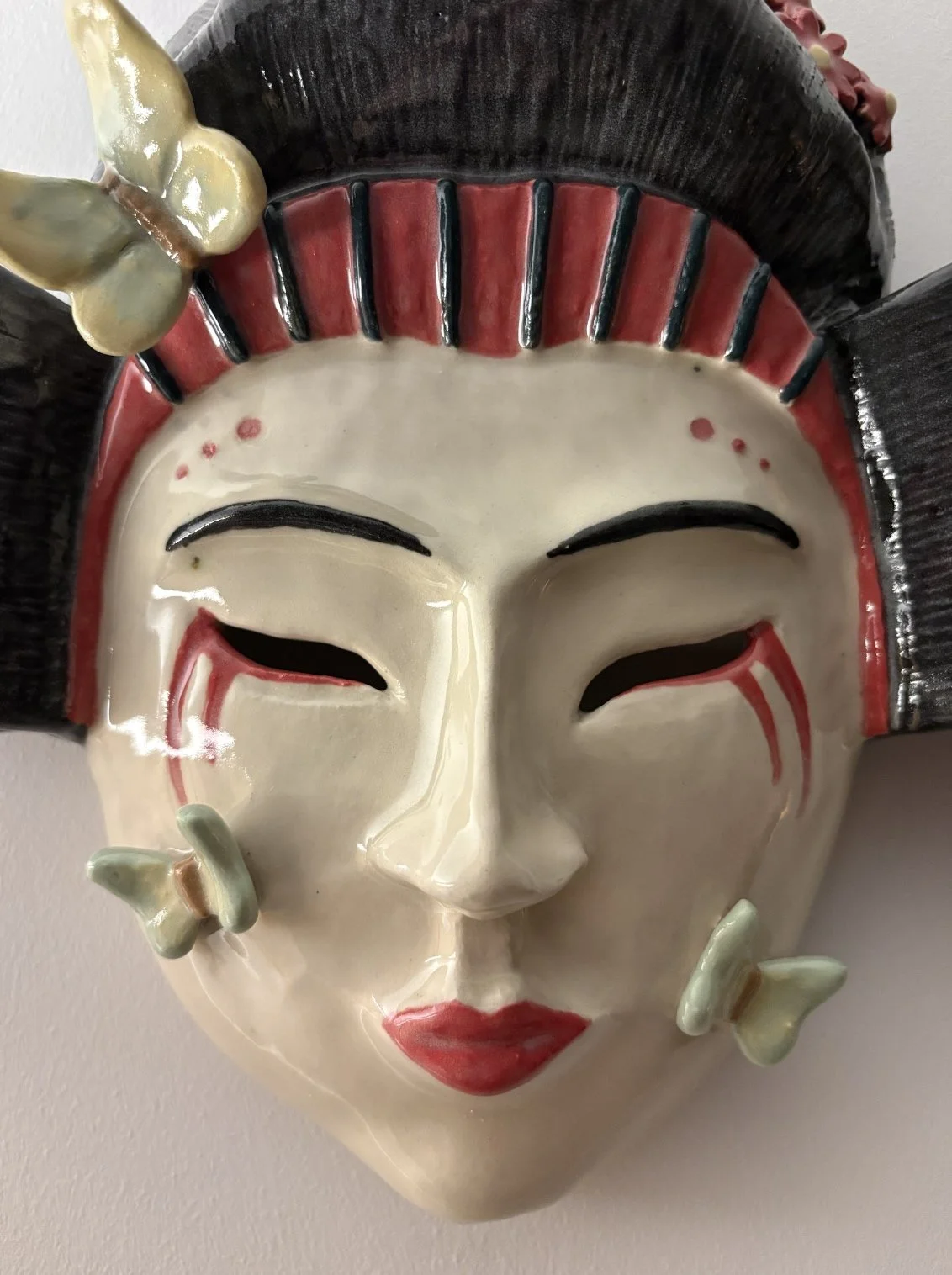 Japanese Geisha Mask - Decorative Wall Art - Handmade Ceramic Mask