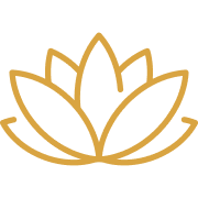 Stylized gold lotus flower outline with multiple petals.