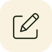 Pencil icon inside a square outline, representing editing or writing.