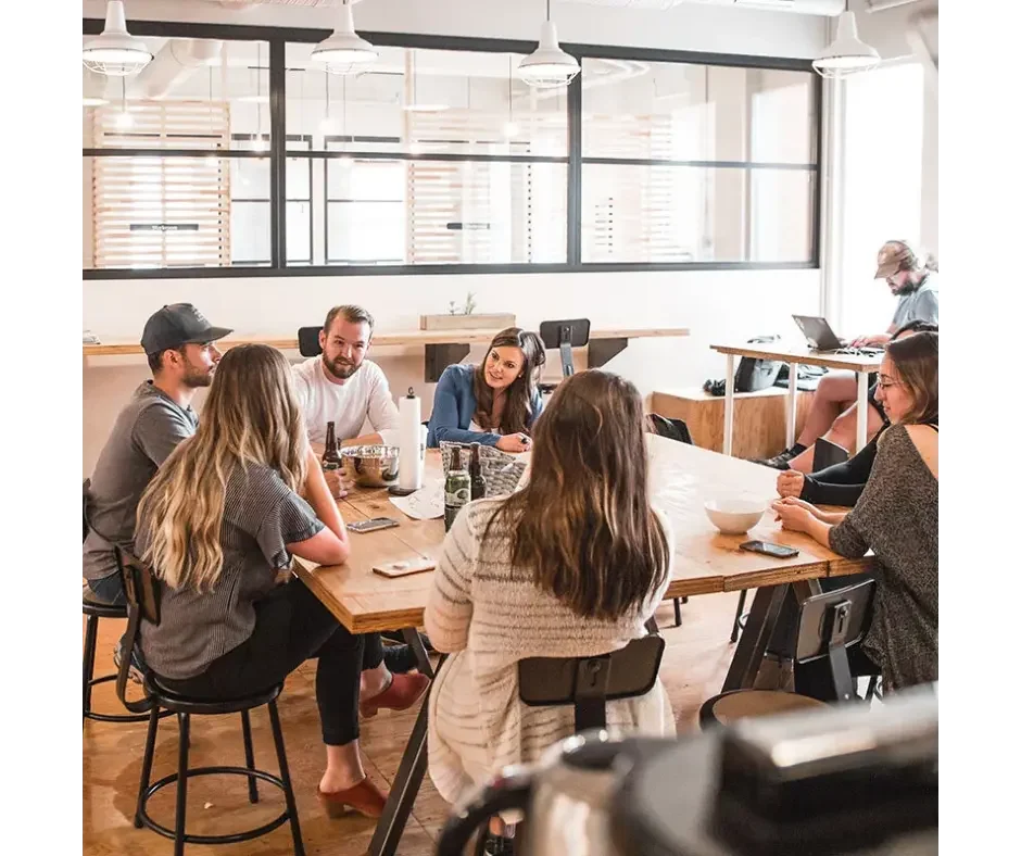 drinks around a table co working space