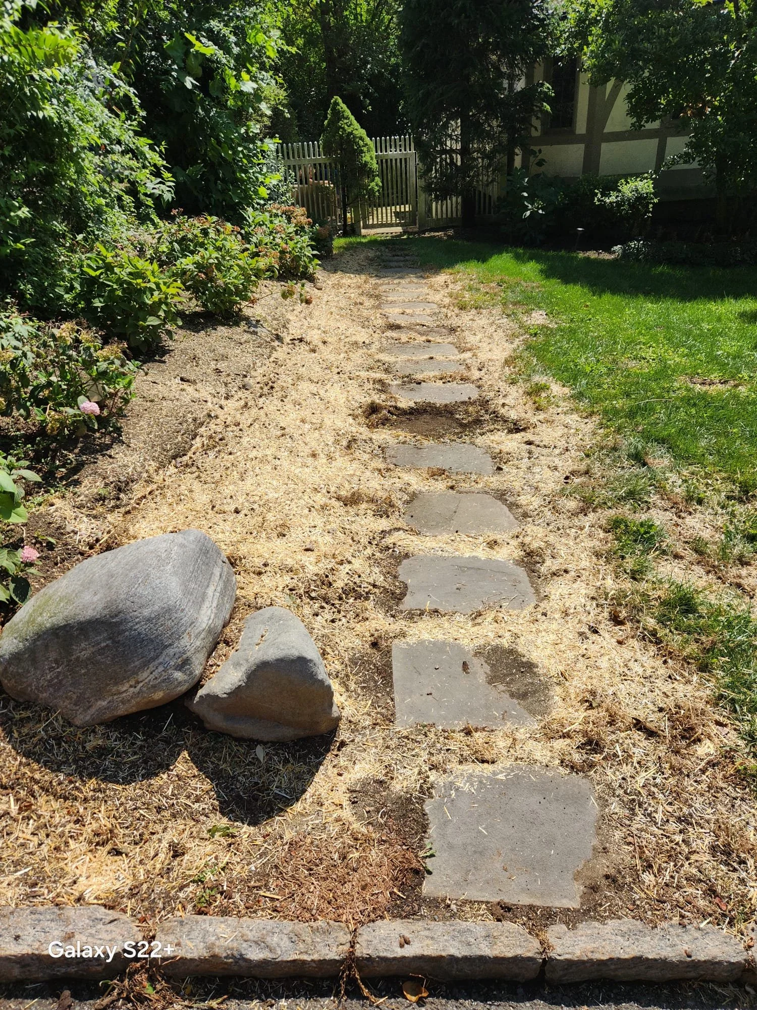 paving stones, lawn reseeding, landscape design