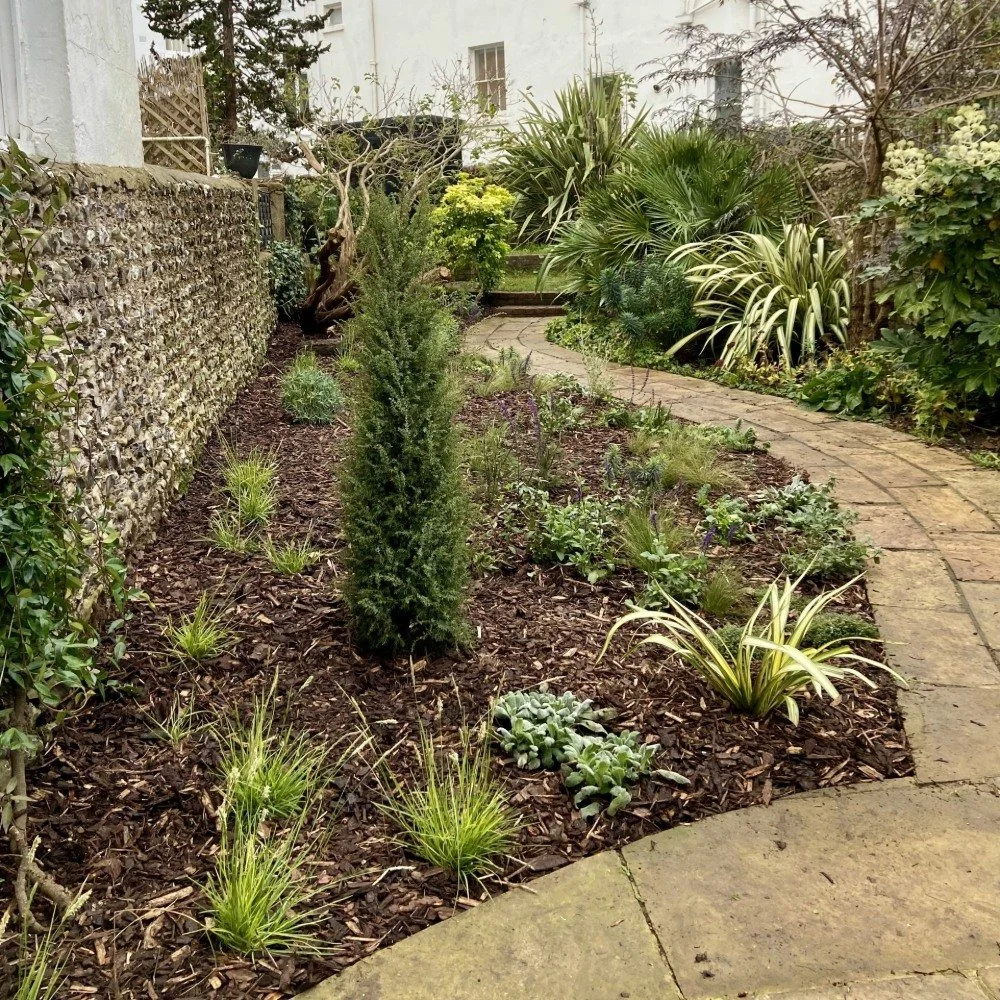 Fully planted and mulched. Can't wait for the planting to fill out next year!