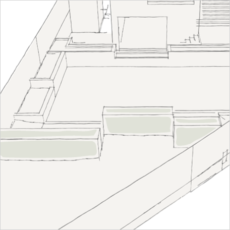Design concept - 'block' hedging takes its proportions from the architecture and is used to create the illusion of a squarer space