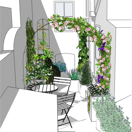 Mock-up of the new design looking west towards the house