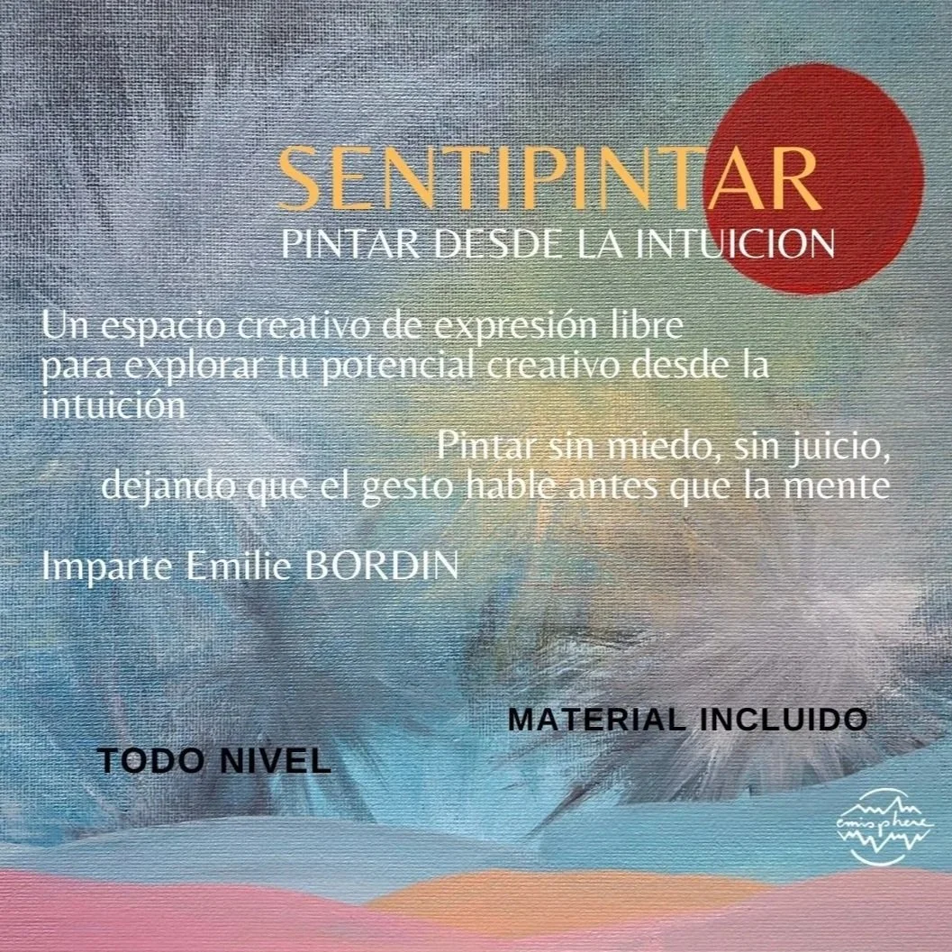 Cartel con título en letras grandes y coloridas, fondo abstracto con tonos pastel, red con línea de ondas y texto promocional sobre arte y creatividad.
