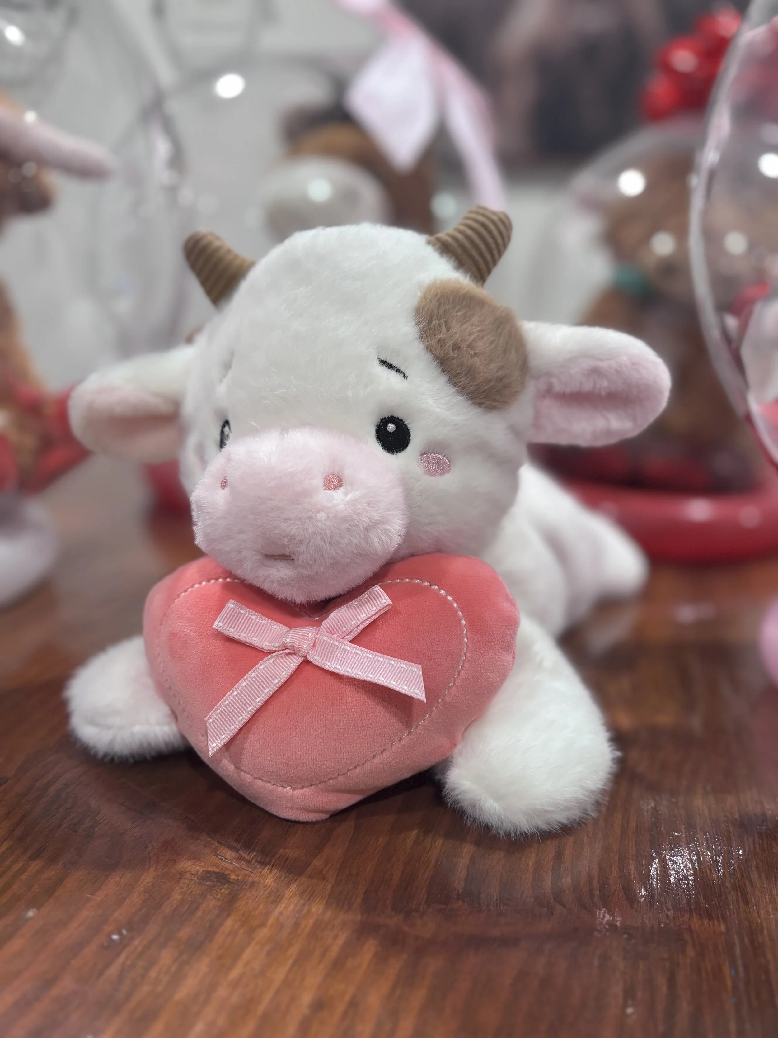 12" Stuffed weighted Highland Cow with Pink Heart