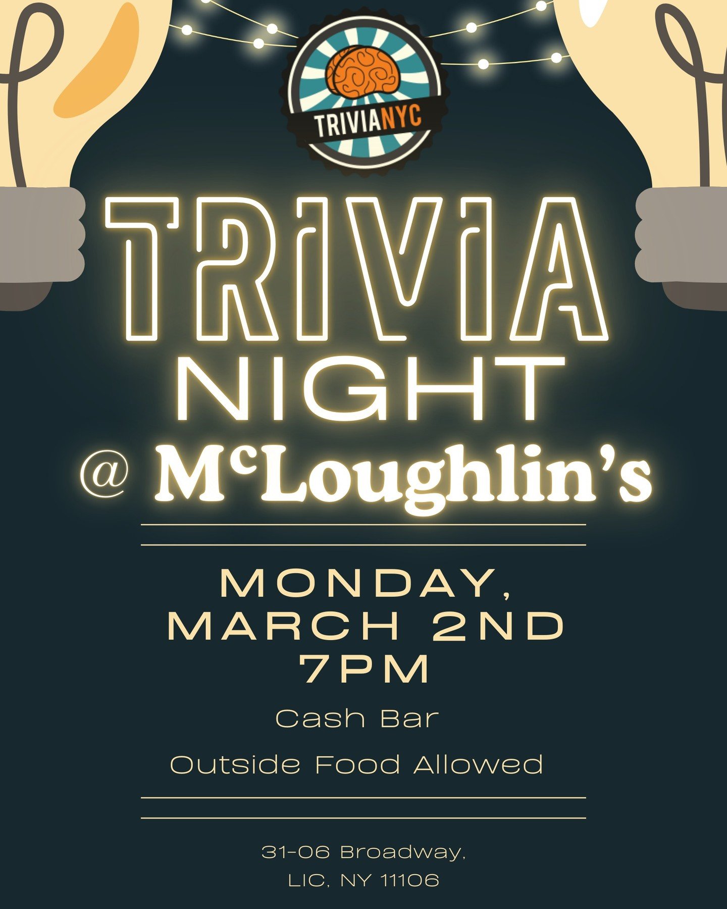 TRIVIA NIGHT HAS ARRIVED AT McLOUGHLIN&rsquo;S! 🍻🧠

Forget the Monday slump. On Monday, March 2nd, we&rsquo;re teaming up with @TriviaNYC to turn the start of the week into the best night of the week.

We&rsquo;re bringing the smartest crowd in Ast