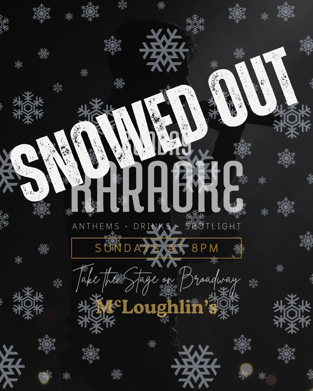 SNOW DAY UPDATE: ❄️🍻

NYC is calling for a storm tomorrow, so we&rsquo;re taking a breather on the high notes. Karaoke for Sunday (2/22) is officially canceled. We&rsquo;ll be back to our regularly scheduled programming next Sunday to kick off March